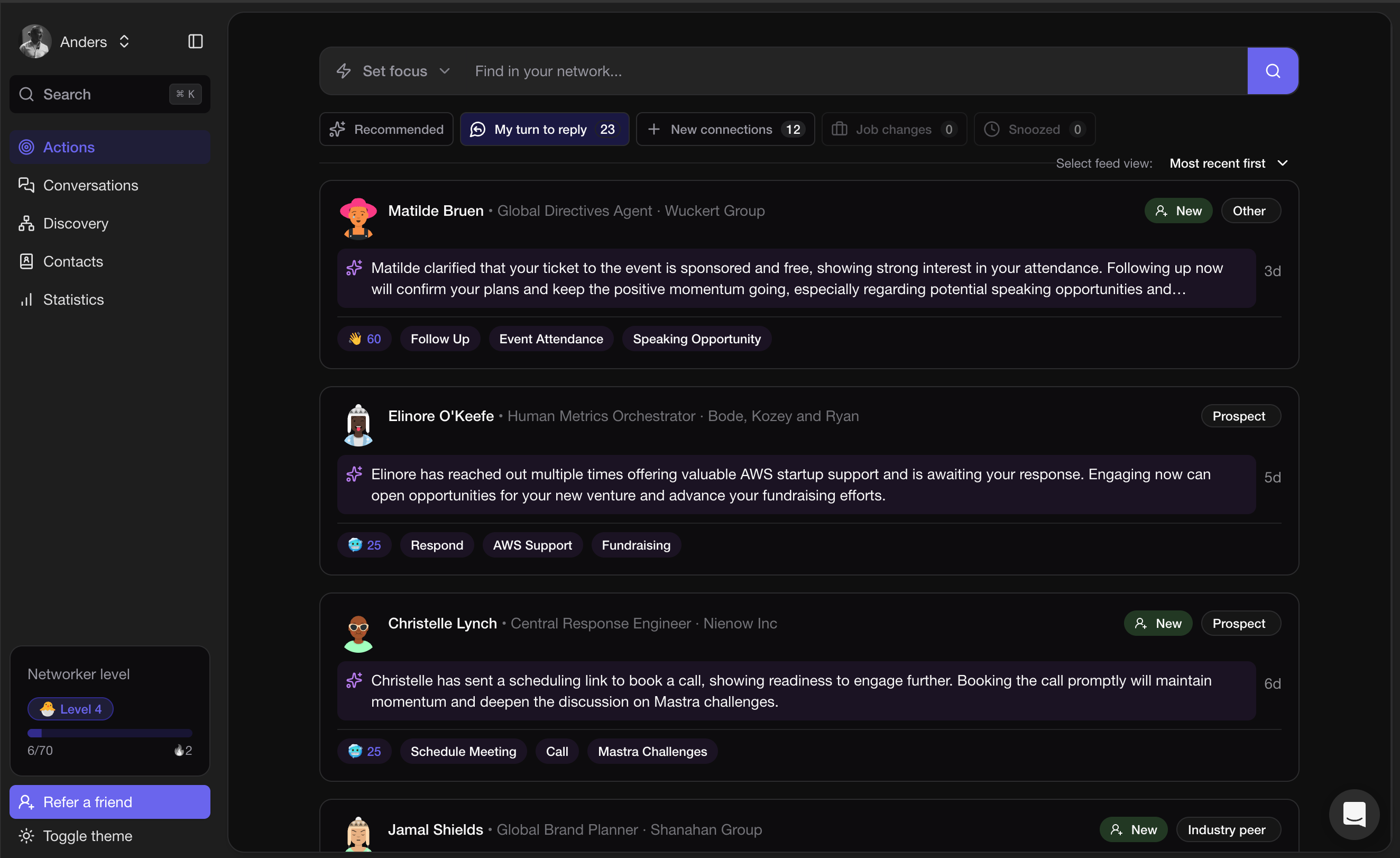 Action Feed Screen